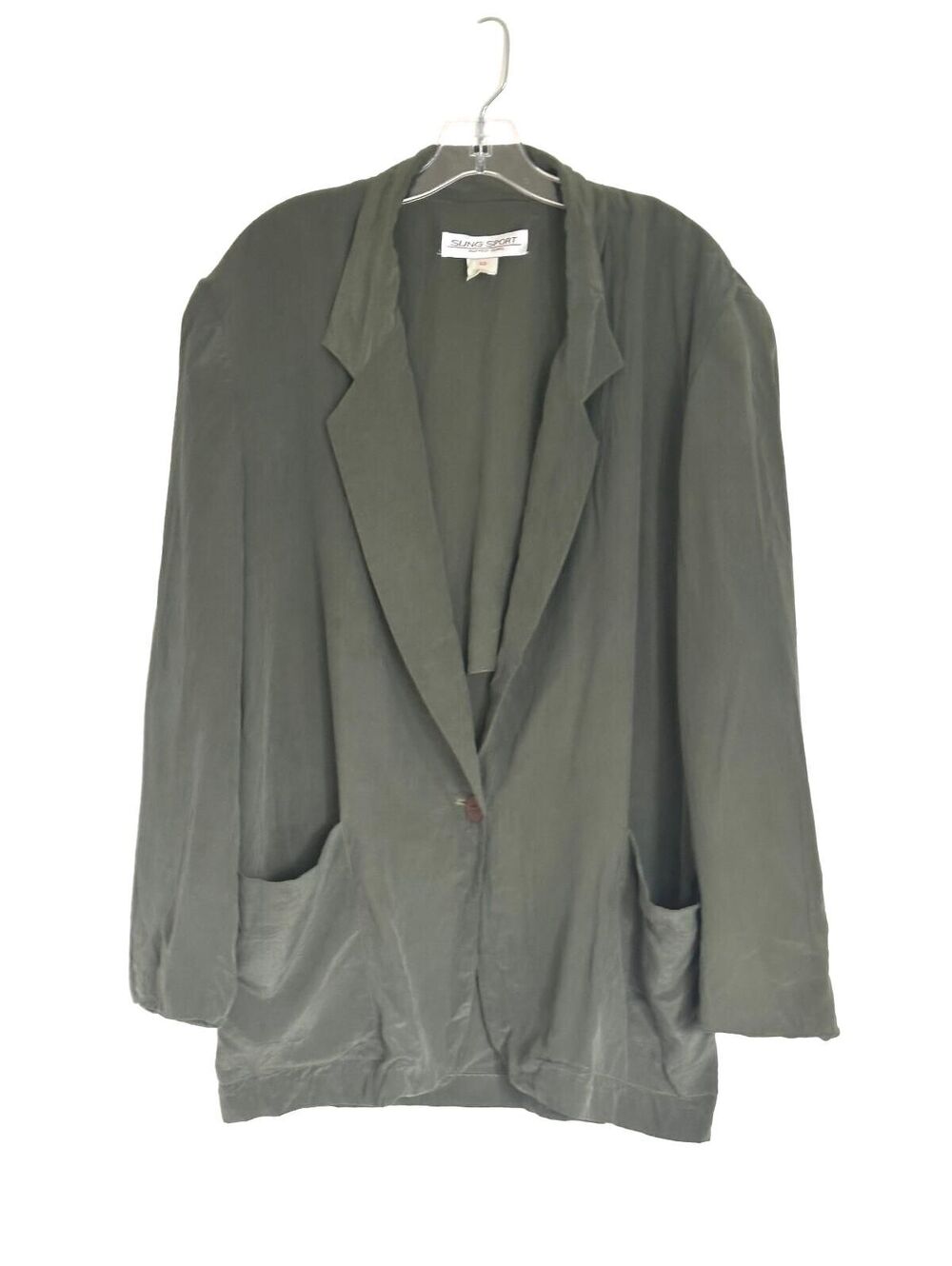Sung Sport Alfred Sung VTG 100% Silk Olive Green Blazer Jacket Women’s - Size 10
